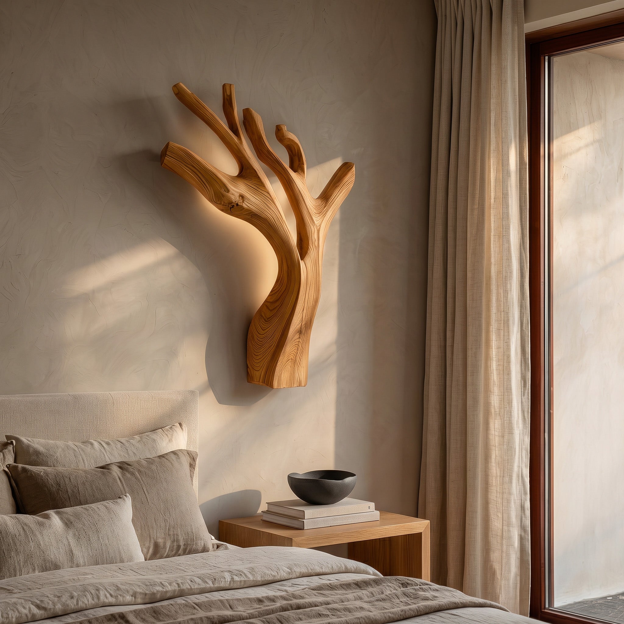 Artistic Branch Style Wooden Wall Lamp For Bedroom