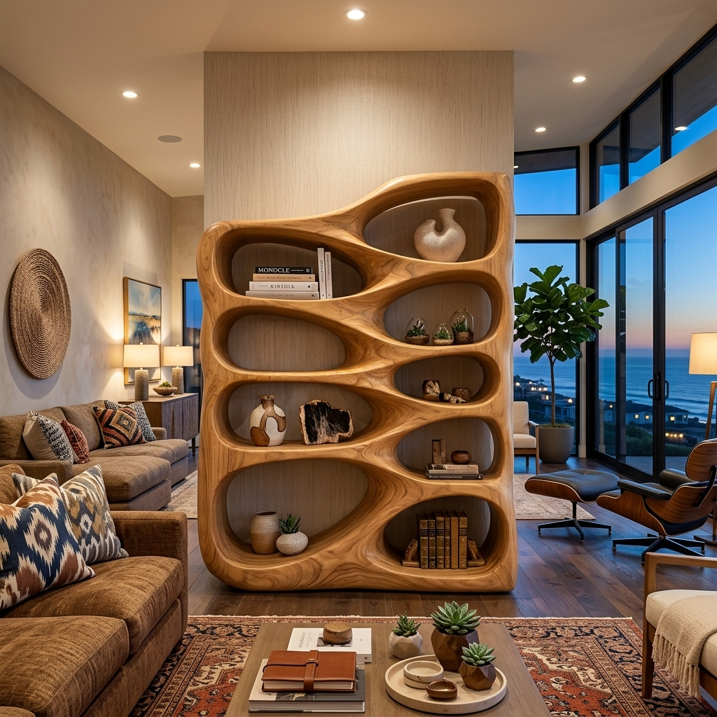 Artistic Sculptural Wooden Bookshelf For Home Storage