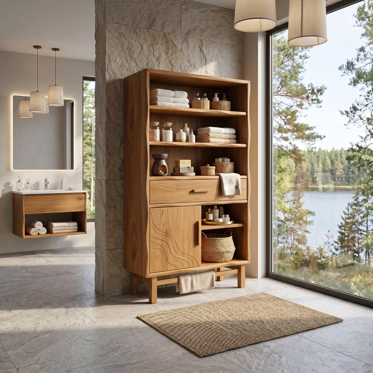 Coastal Open Shelf Storage Cabinet Beach Retreat