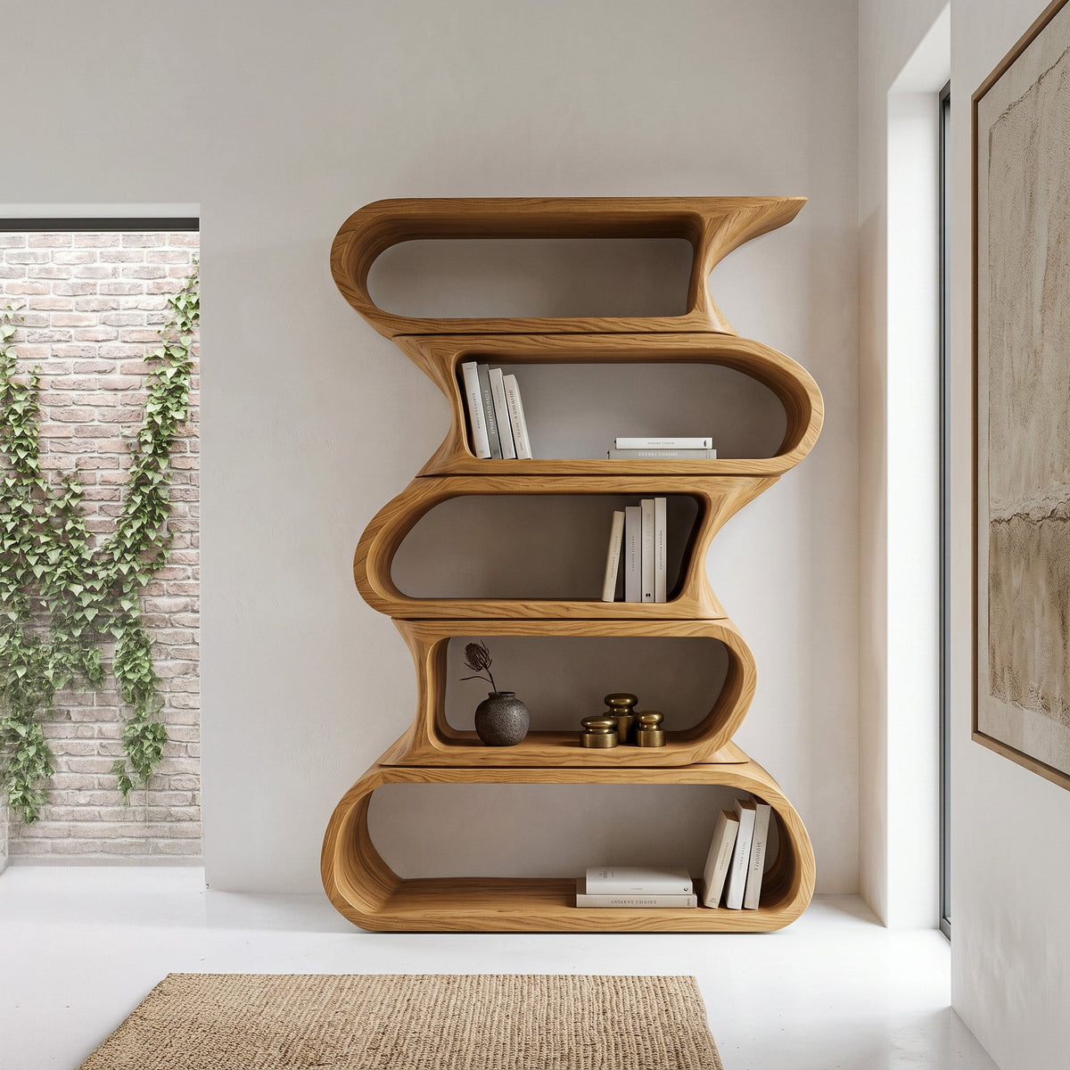 Contemporary Bookshelf With Rounded Tiers For Living Room