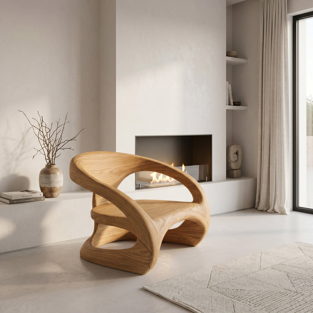 Artistic Curved Armchair Without Upholstered Seat For Living Room