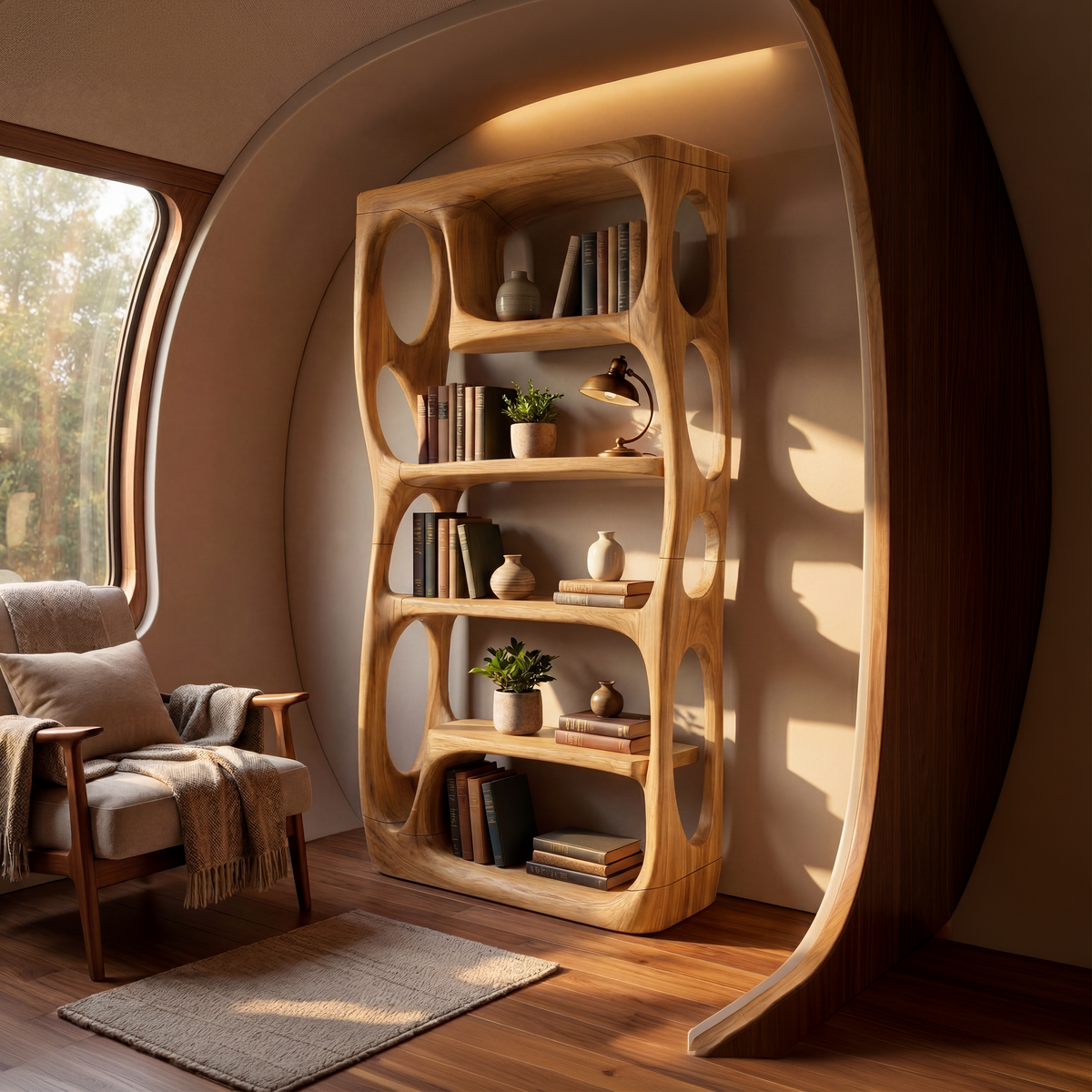 Contemporary Artistic Bookshelf Storage Organizer For Living Room