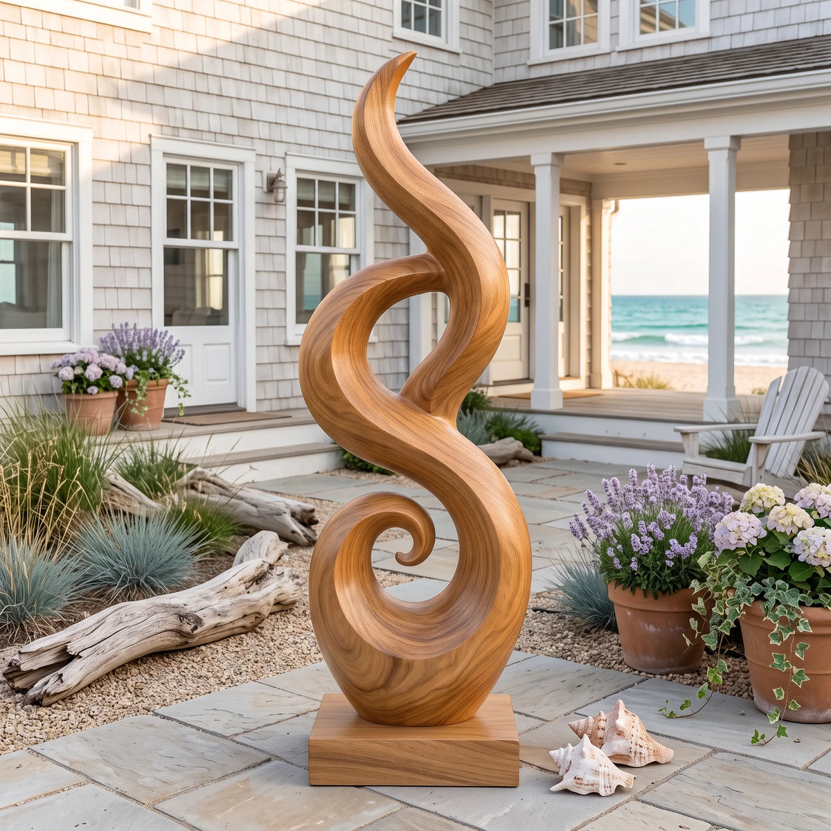 Abstract Wooden Sculpture For Coastal Beach House Decor