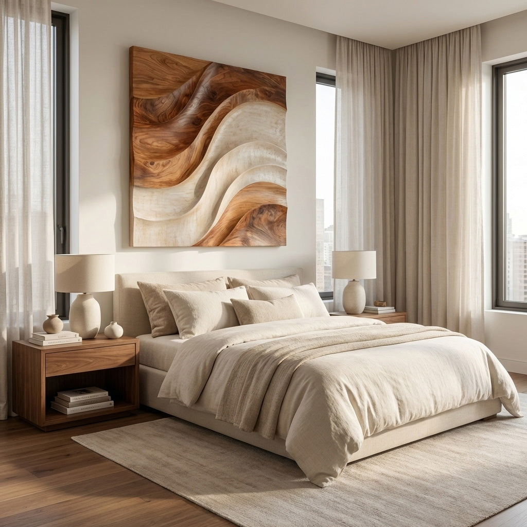 Contemporary Curved Wood Wall Art For Luxury Living Room