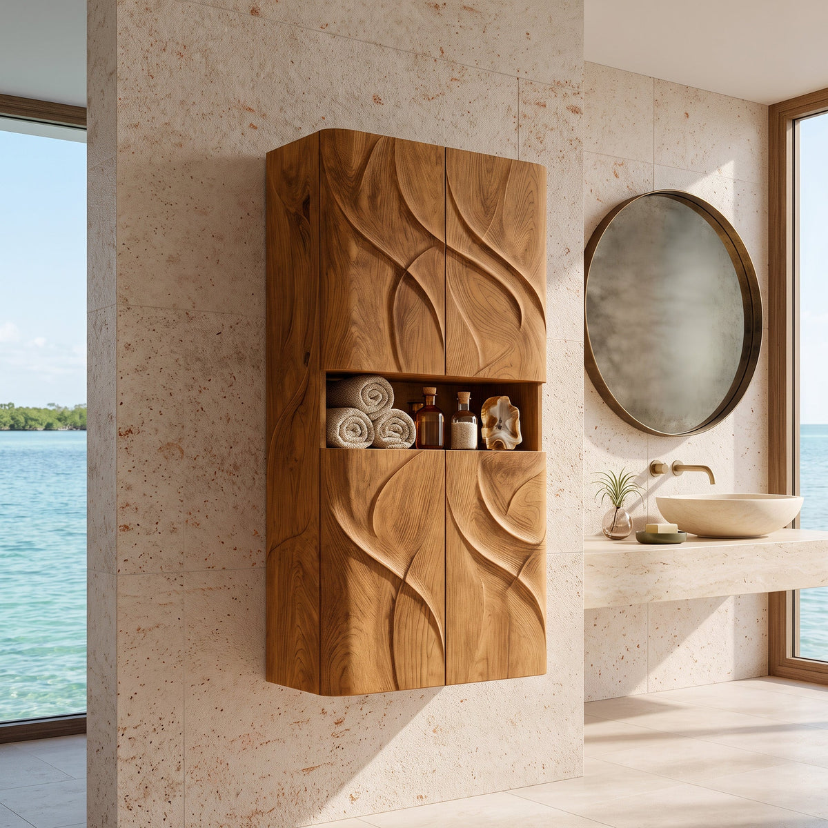 Contemporary Bathroom Cabinet With Door Waves For Bathroom