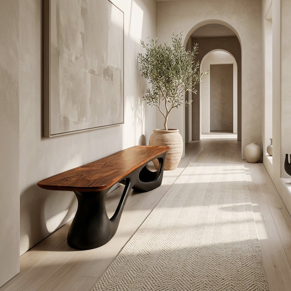 Contemporary Natural Wood Bench For Luxury Window Corner
