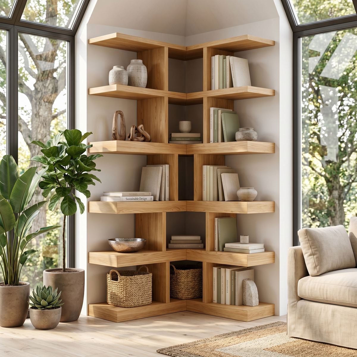 Contemporary Corner Bookcase For Modern Living Room