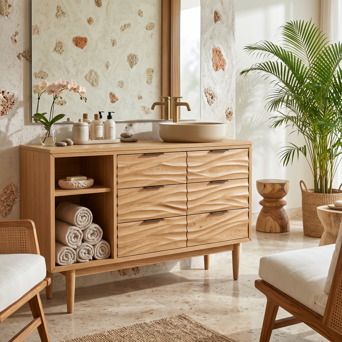 Coastal Wood Bathroom Cabinet For Beach House