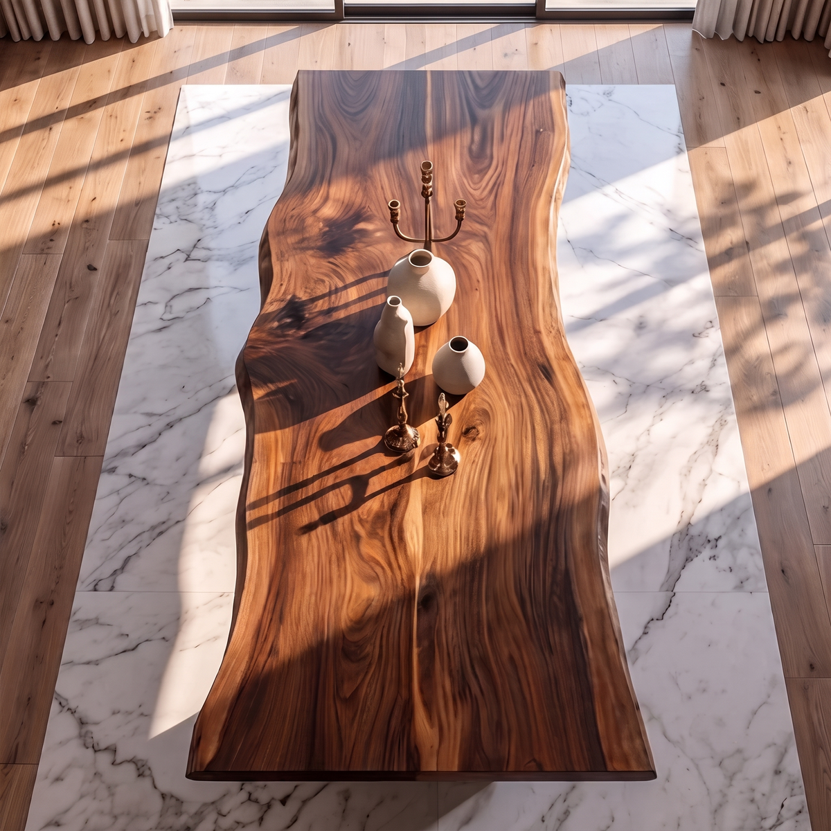 Contemporary Dining Table With Asymmetrical Natural Edge Top For Dining Room - view 2