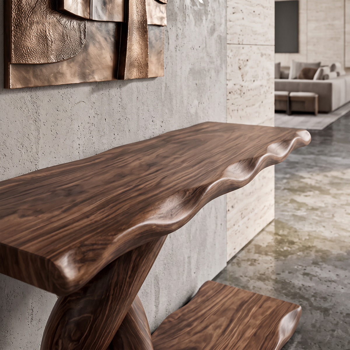 Contemporary Console Table With Spiral Base And Lower Display Shelf For Living Room - view 2