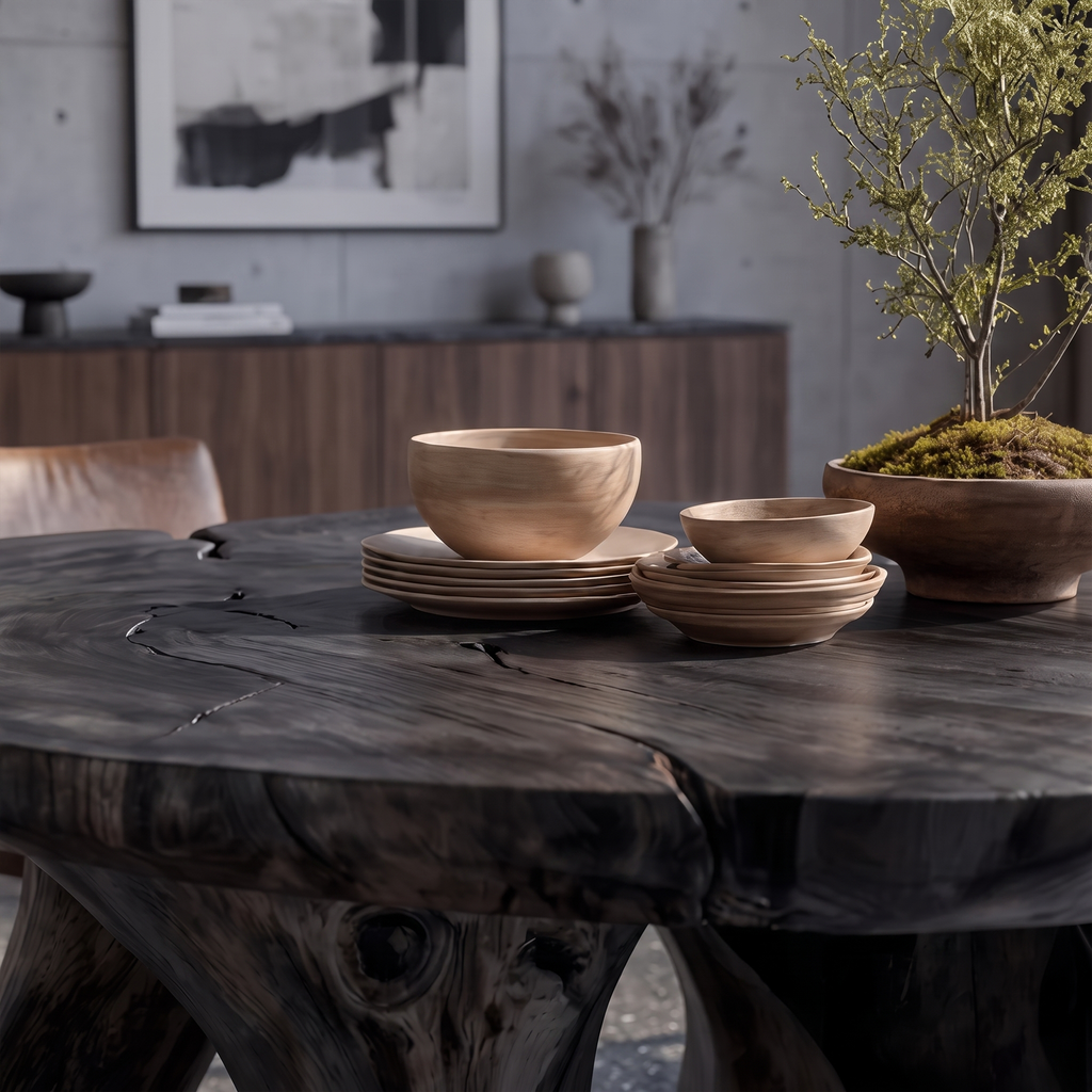 Contemporary Round Dining Table With Abstract Cutout Design For Dining Room And Kitchen