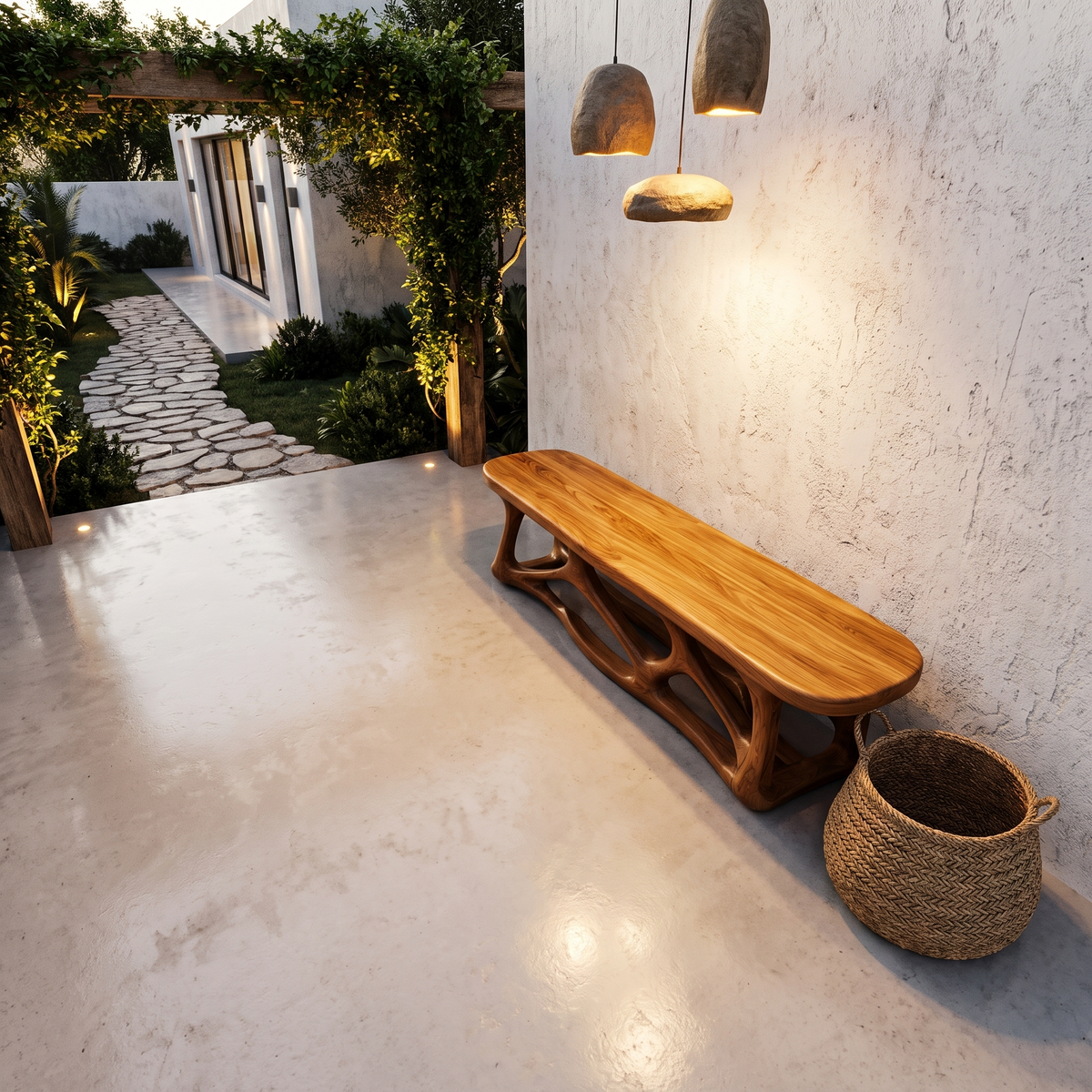Contemporary Wood Bench With Flowing Organic Design For Hallway And Entryway - view 2