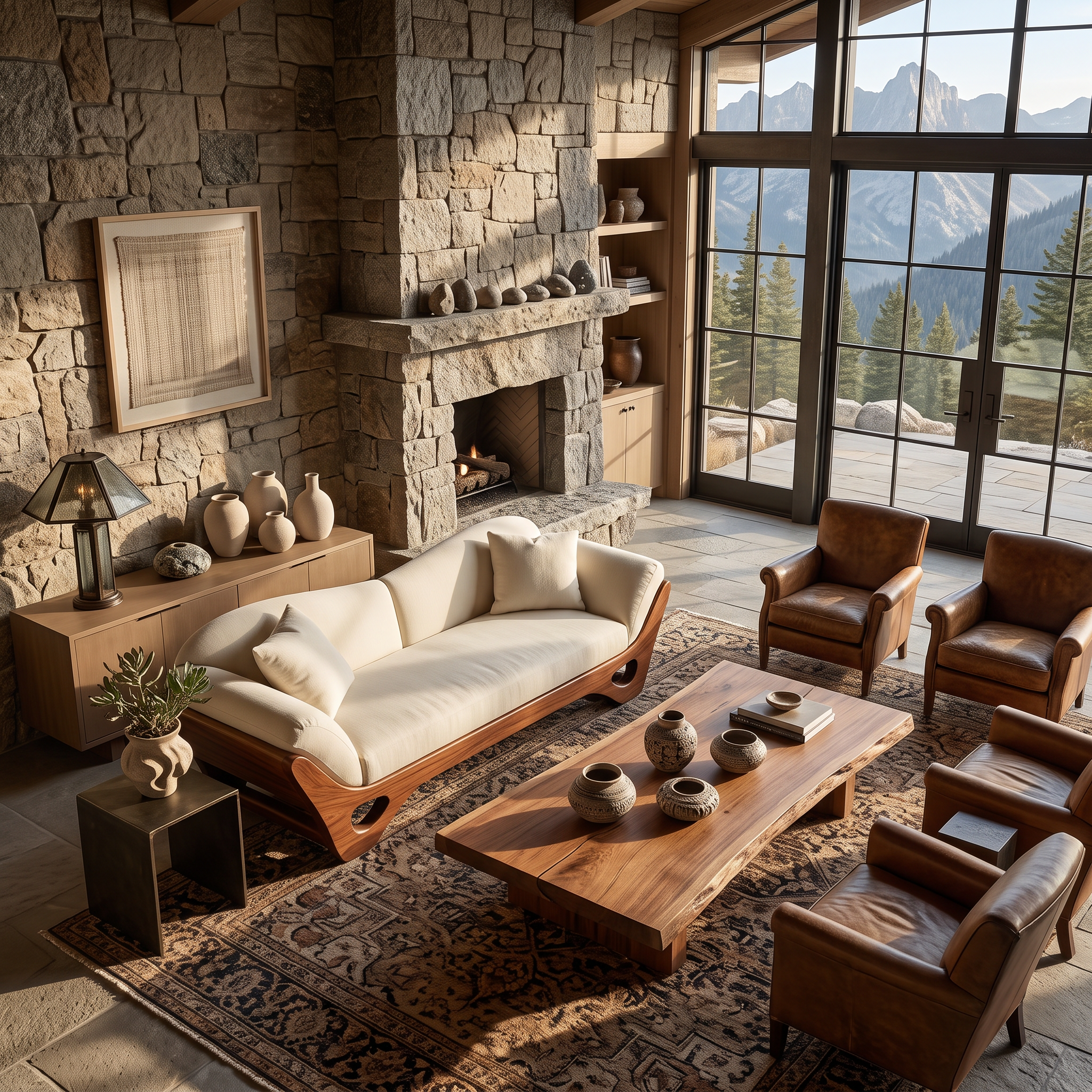 Artistic Wooden Sofa With Sculptural Organic Frame For Contemporary Home