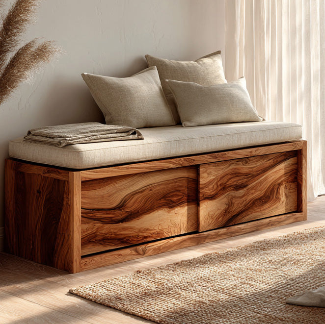 Contemporary Coastal Storage Bench For Living Room