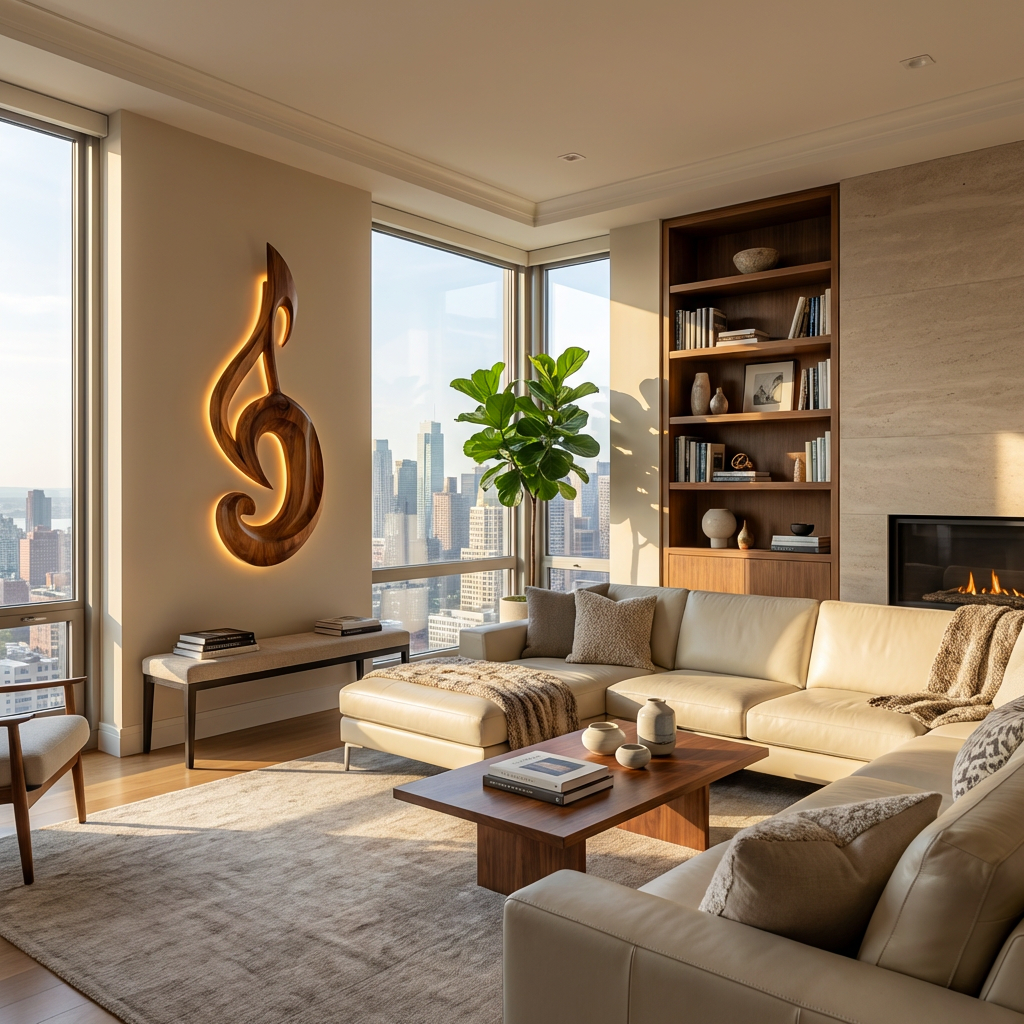 Artistic Wood Wall Art With Carving Musical Notes For Bedroom