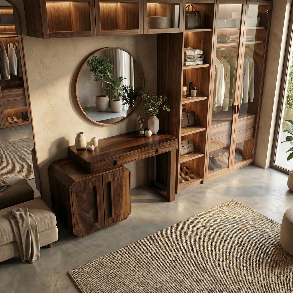 Contemporary Dressing Table With Storage Cabinet Sculptural Design For Bedroom - view 2