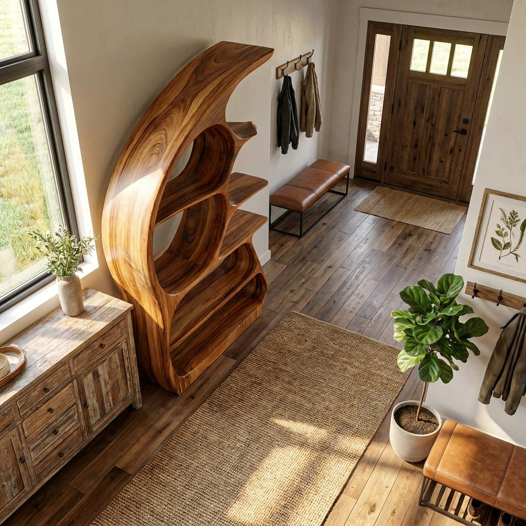 Contemporary Sculptural Wood Bookshelf For Living Room Decor