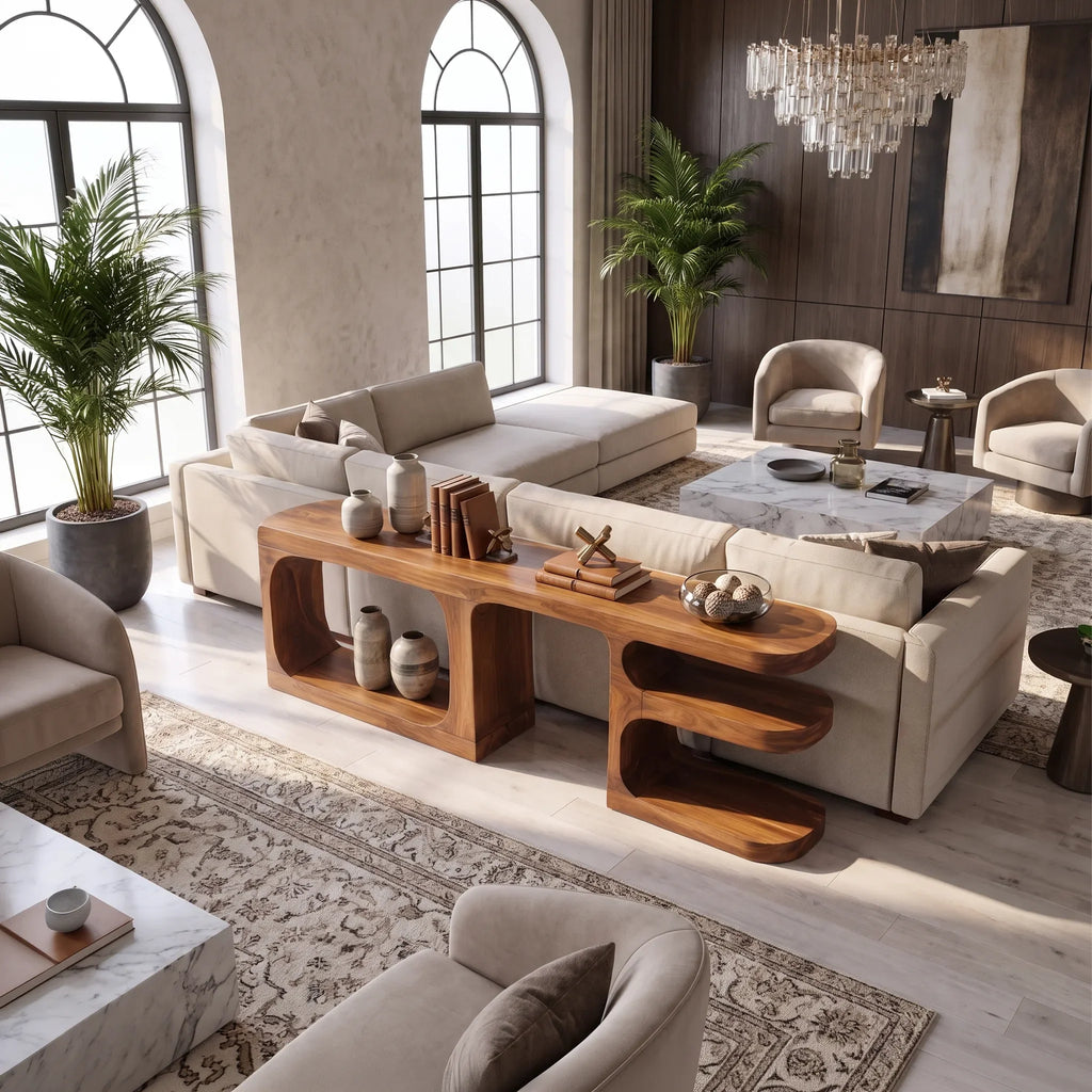 Contemporary Rounded Console Cabinet For Living Room