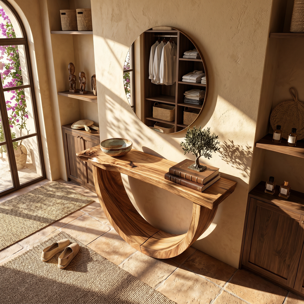 Artistic Wood Console Table For Gallery Interior