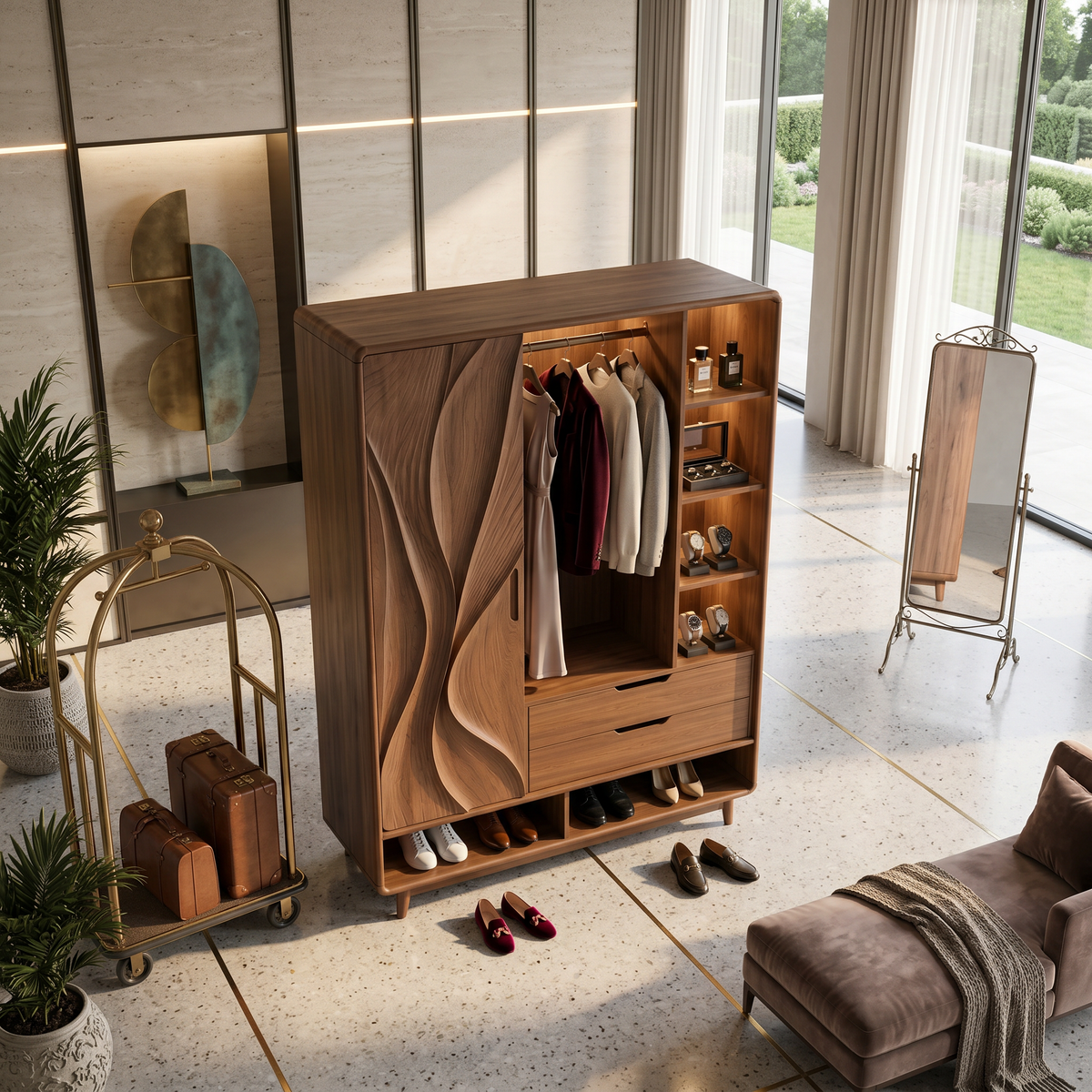 Contemporary Sculptural Form Armoire For Luxury Bedroom Interior