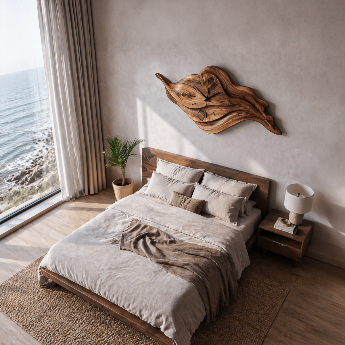 Artistic Sculptural Wooden Clock For Modern Home Office