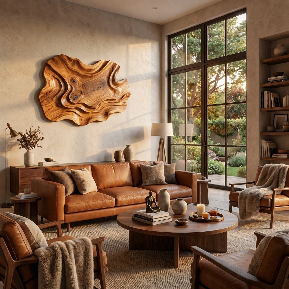 Abstract Wooden Wave Wall Art For Contemporary Living Room