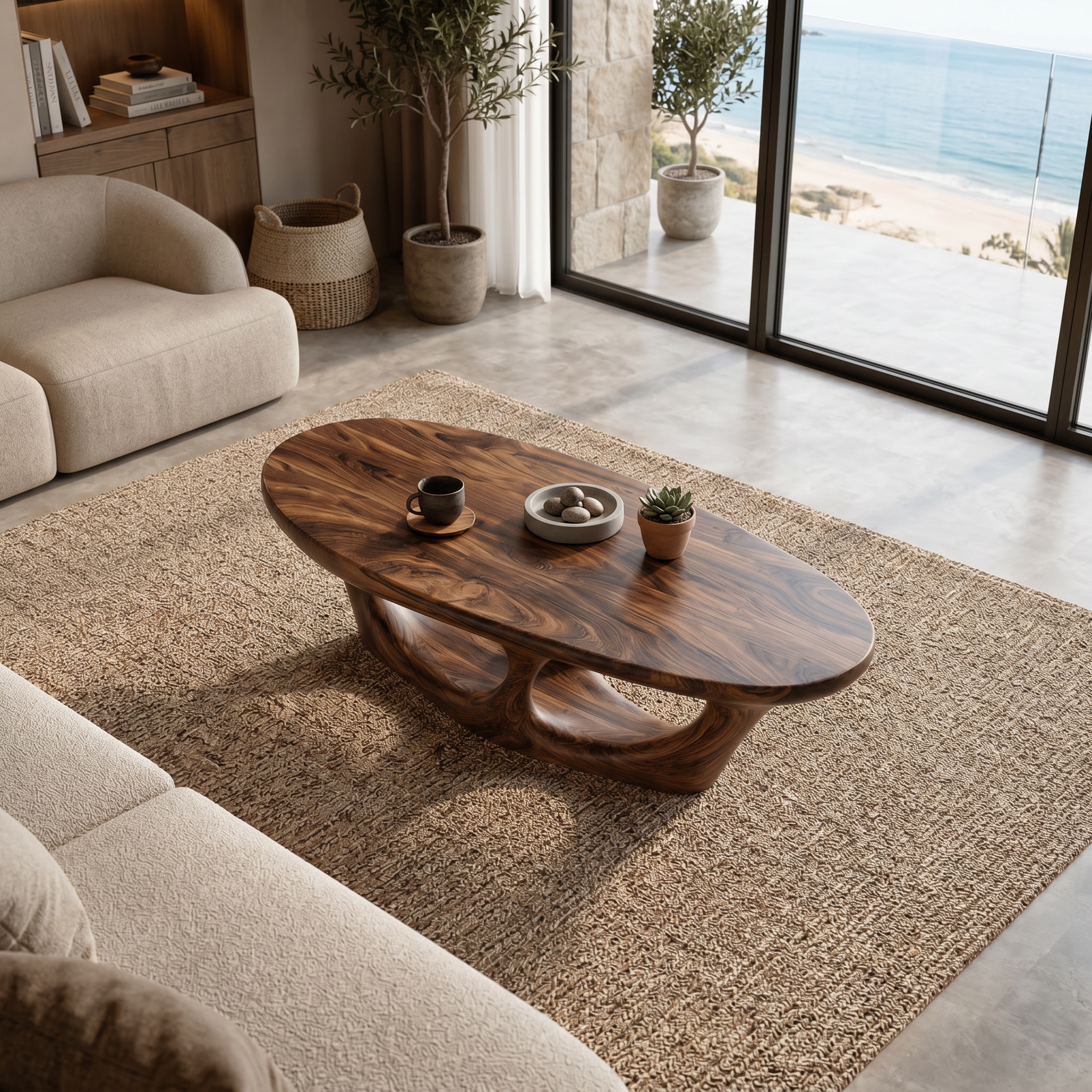 Contemporary Coffee Table With Flowing Open Loop Base For Home