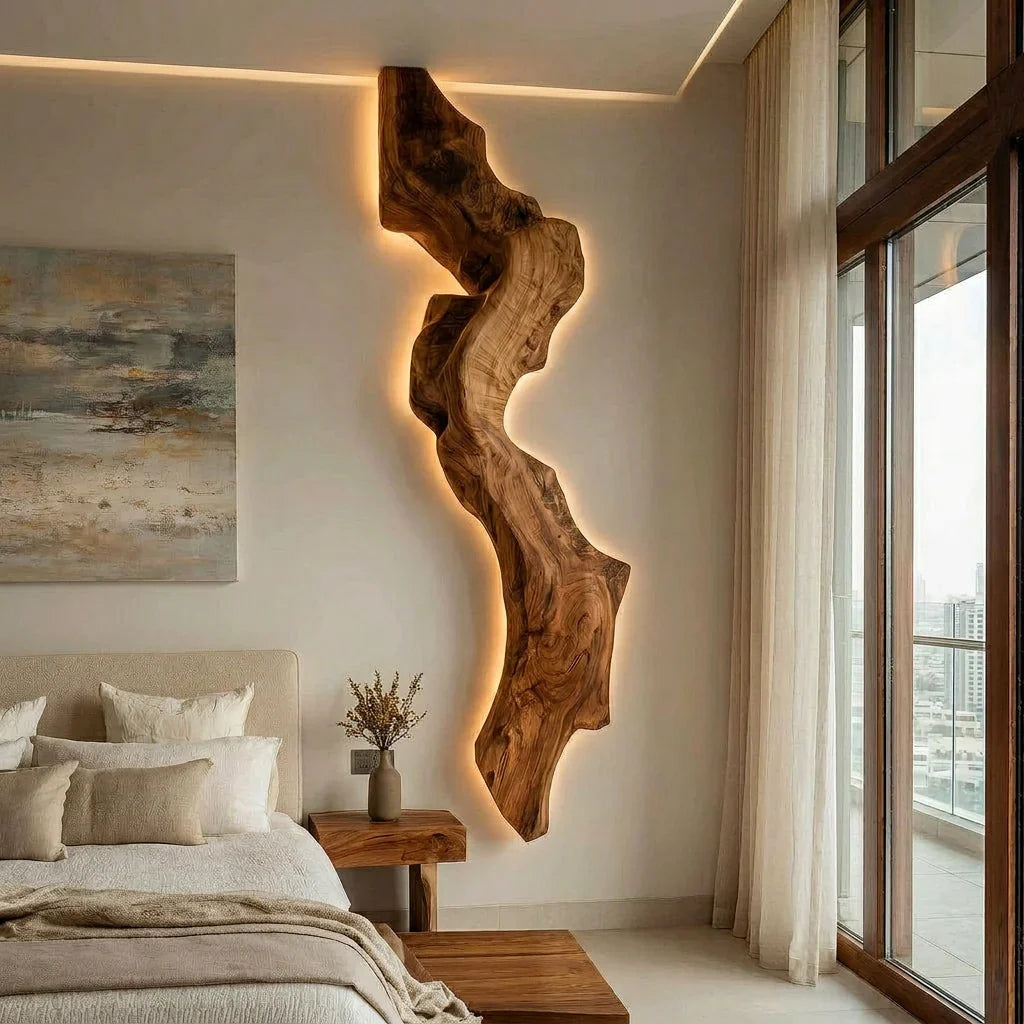 Abstract Live Edge Wall Lamp For Bedroom