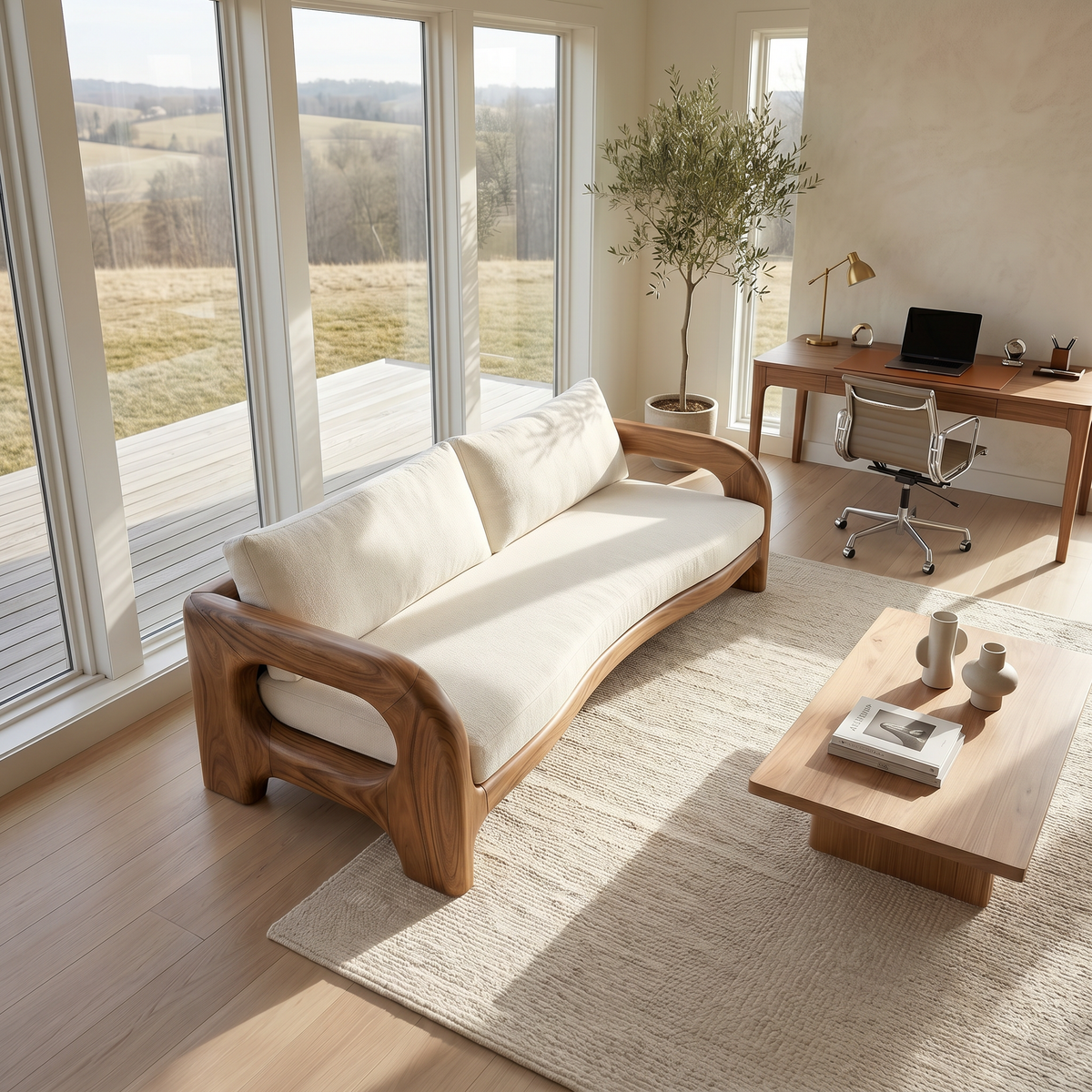 Contemporary Solid Wood Sofa With Architectural Frame For Modern Home - view 2