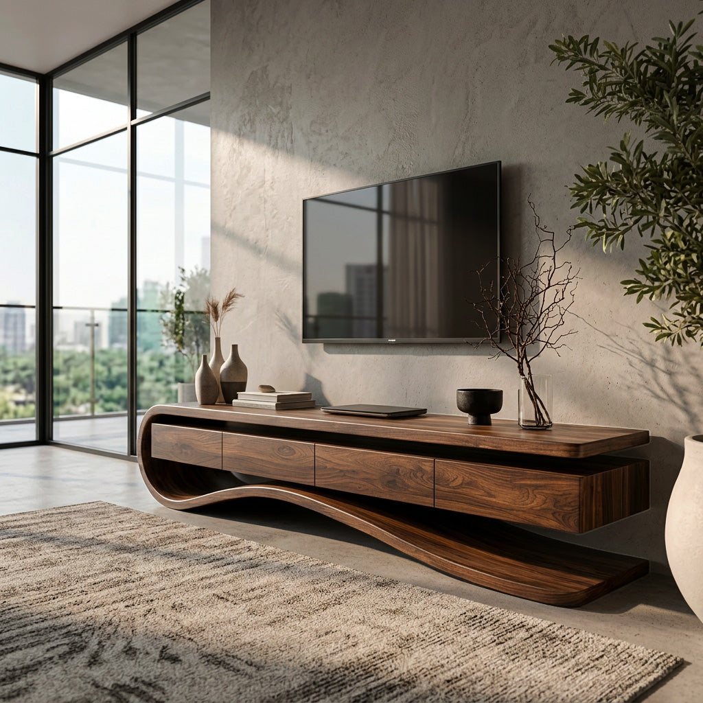 Contemporary Curved Rounded TV Console For Designer Living Room