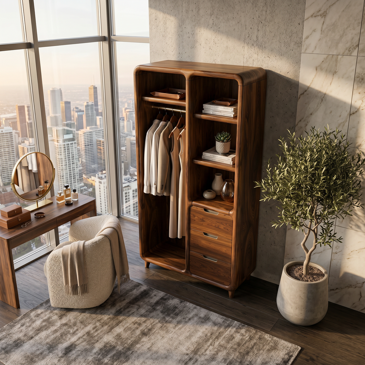 Contemporary Sculptural Edge Wardrobe For Studio Apartment Space