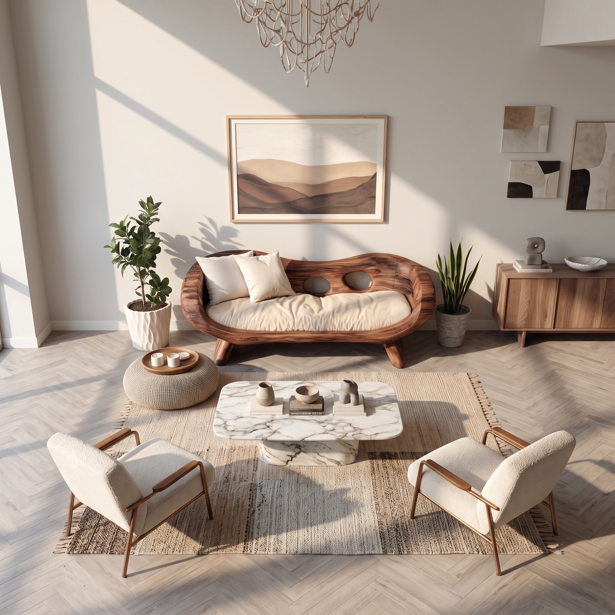 Artistic Sculptural Sofa With Curved Design For Living Room
