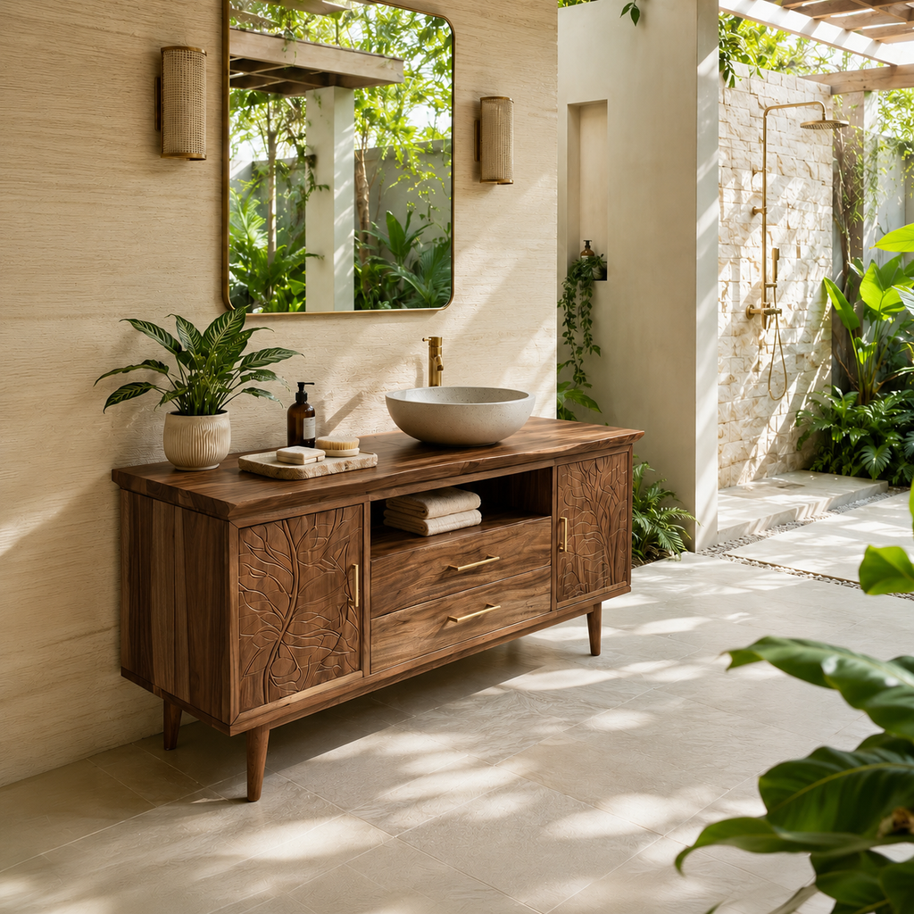 Botanical Wooden Sink Vanity For Spa Retreat