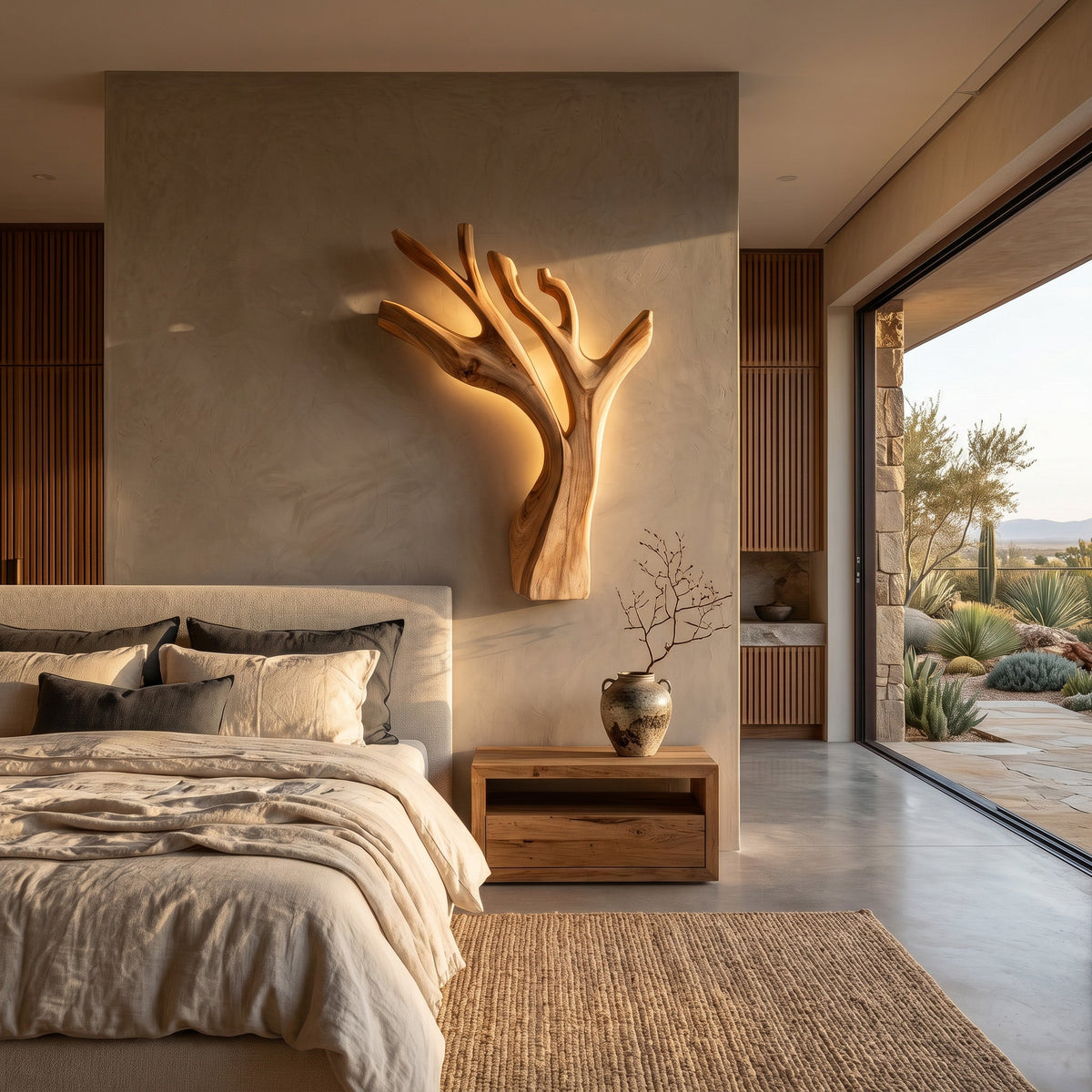 Artistic Branch Style Wooden Wall Lamp For Bedroom