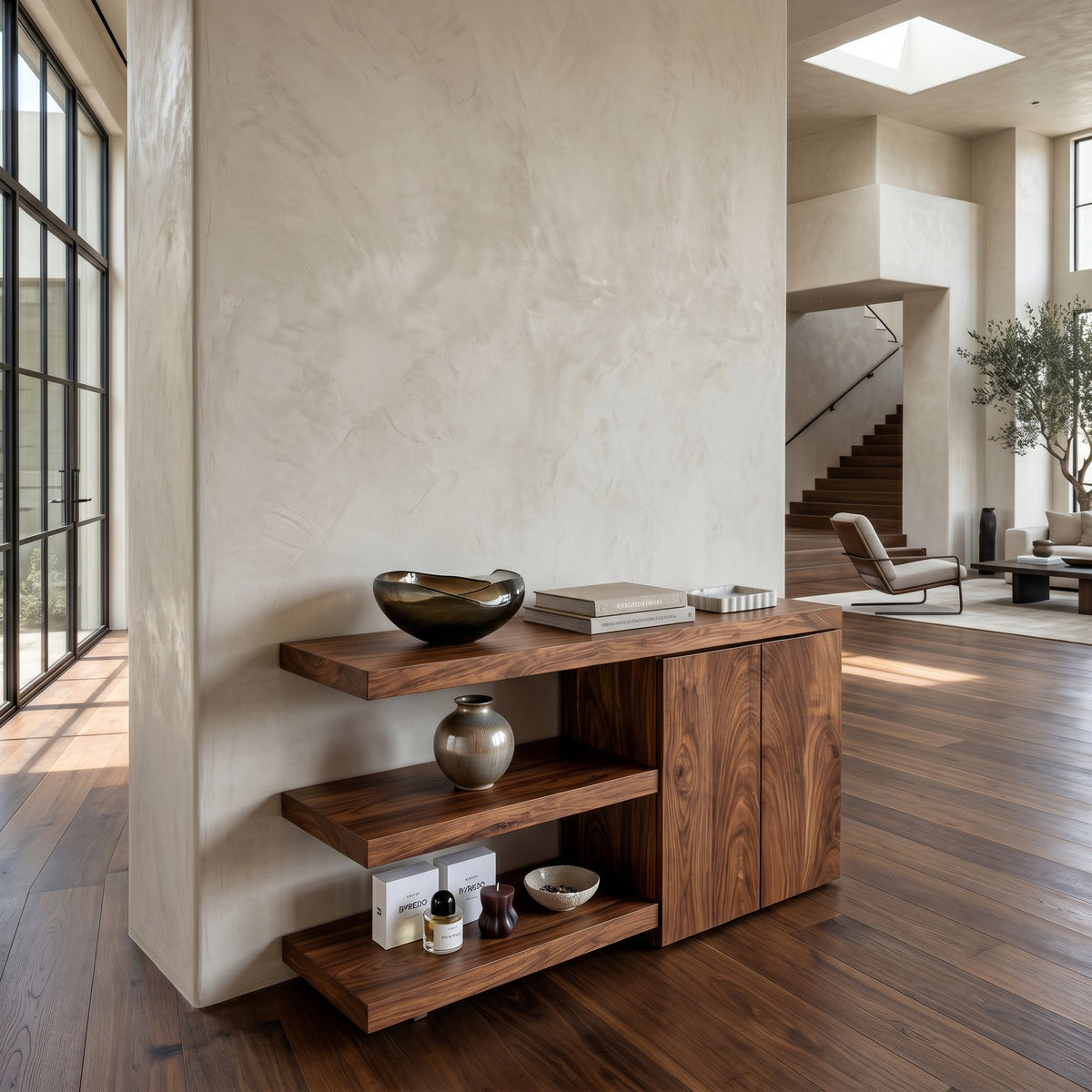 Contemporary Asymmetrical Wooden Console Table For Entryway