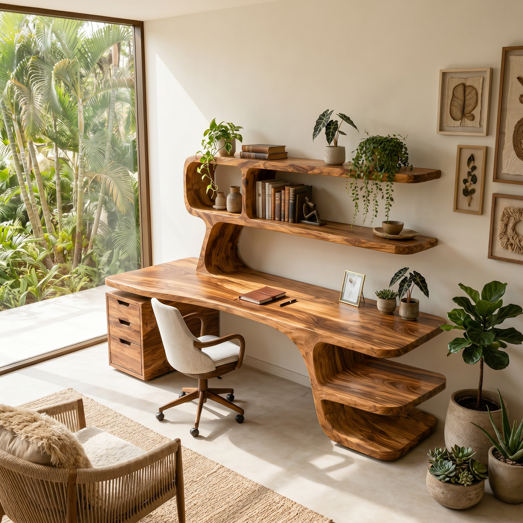 Contemporary Desk With Built In Bookshelves And Drawers For Workspace