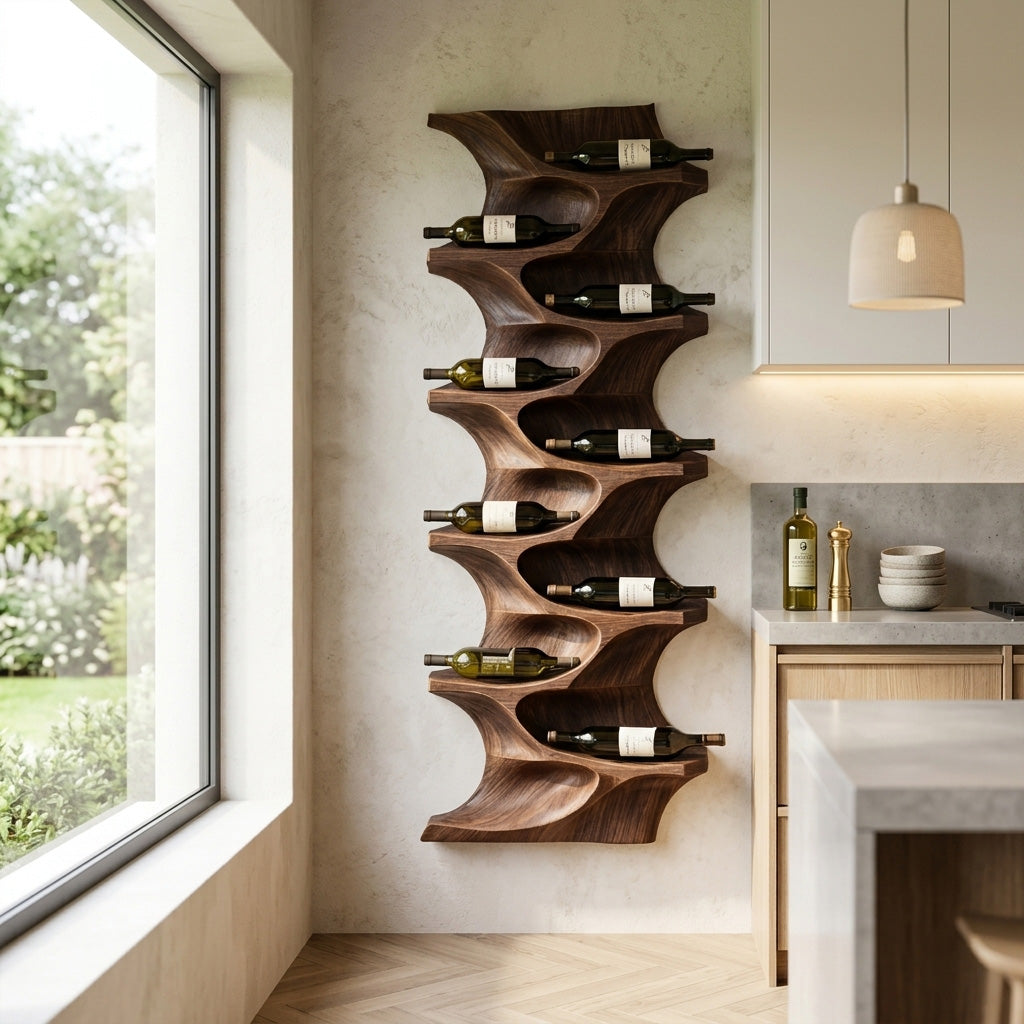 Contemporary Natural Wood Wine Rack For Dining Room Wall Display