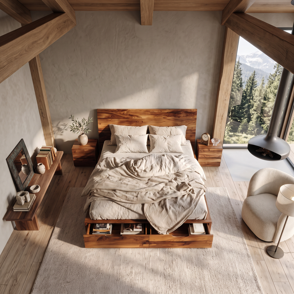Contemporary Bed And Built-In Drawers For Bedroom