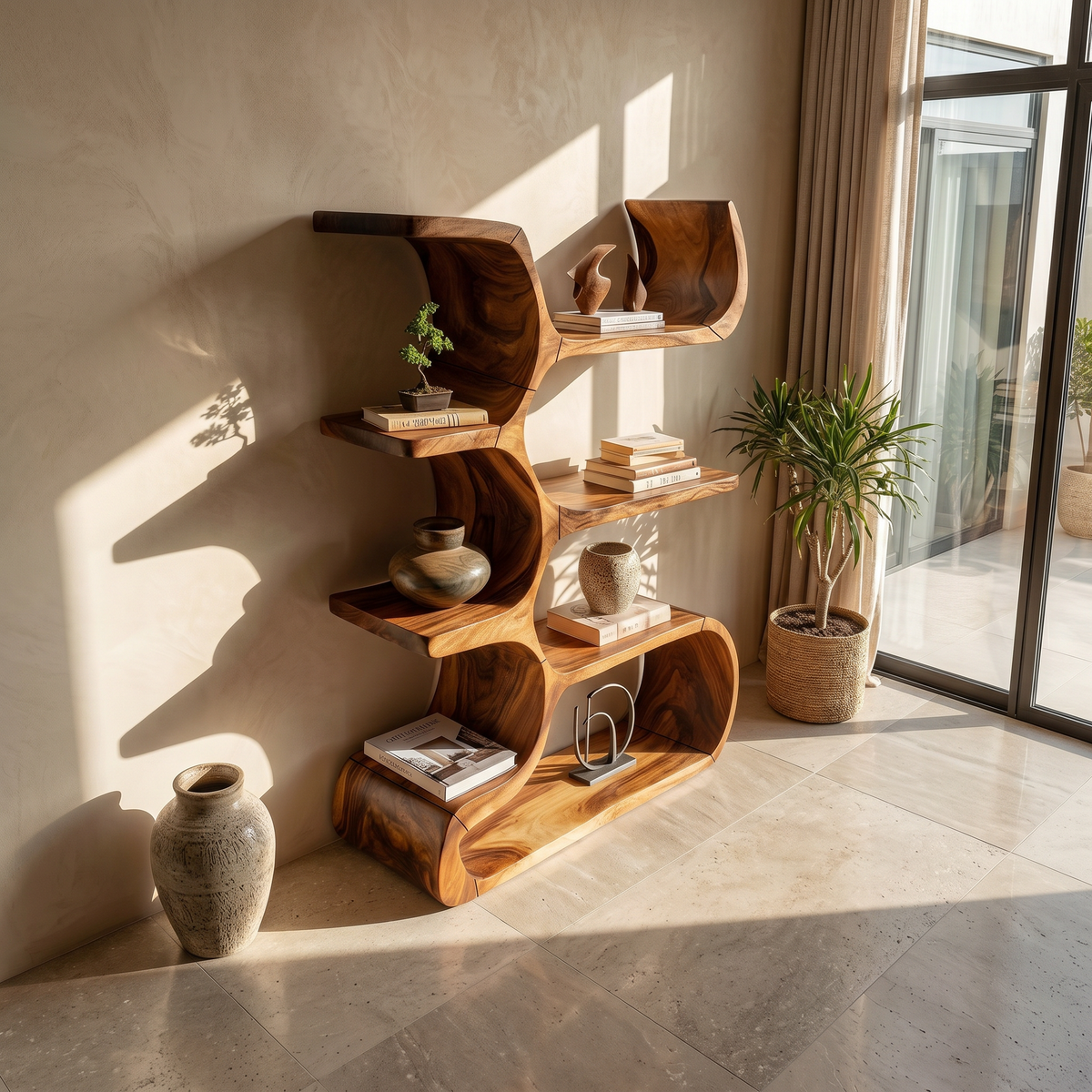 Contemporary Wooden Bookcase In Sculpted Curves - view 2