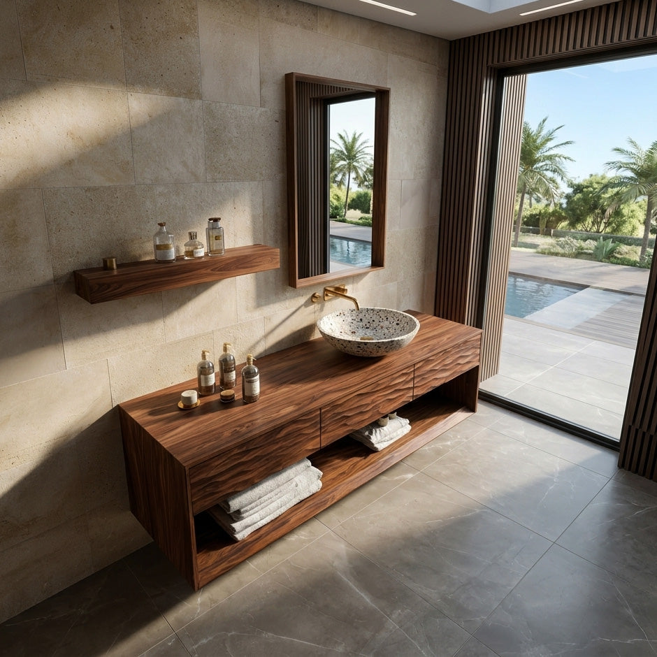 Contemporary Floating Bathroom Vanity With Textured Front For Bathroom