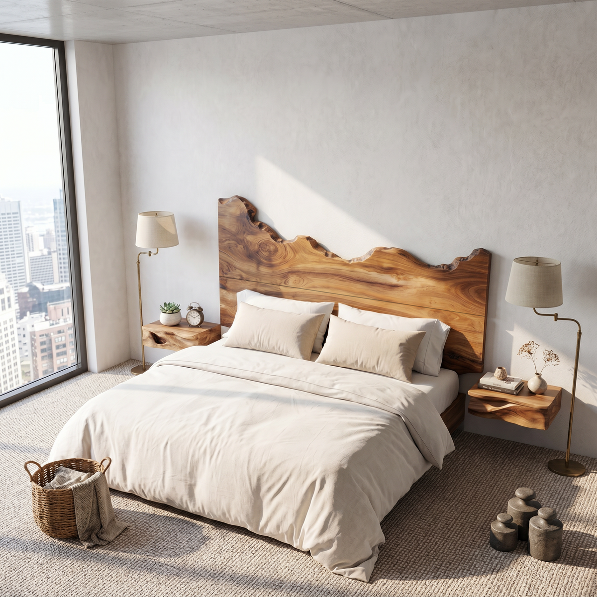 Contemporary Live Edge Wood Headboard For Bedroom