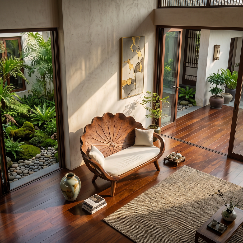 Contemporary Lotus Leaf Back Bench For Veranda Interior Area