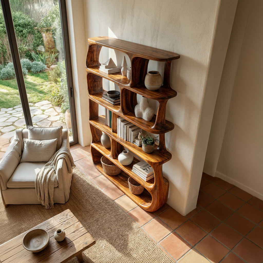 Contemporary Organic Bookshelf Living Room Display
