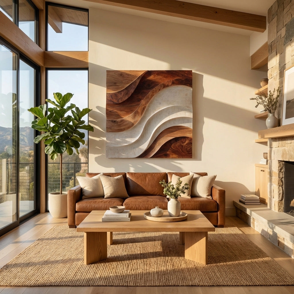 Contemporary Curved Wood Wall Art For Luxury Living Room