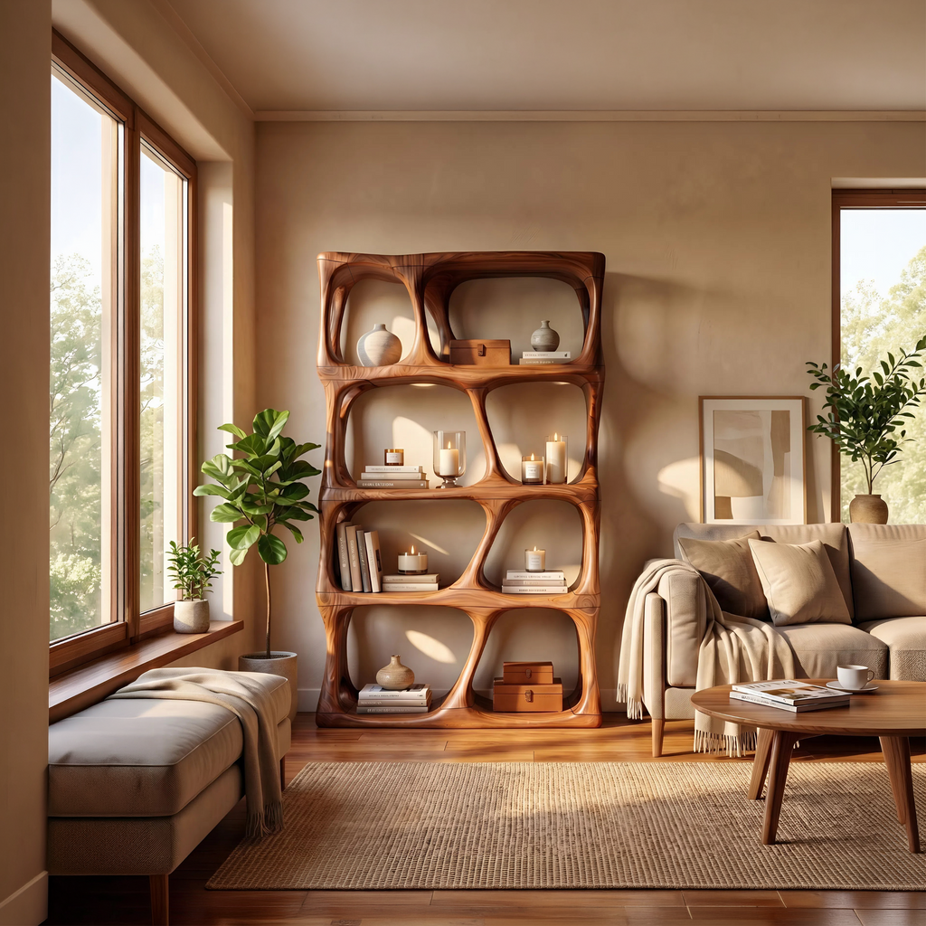 Contemporary Handcrafted Bookcase Display Organizer For Study Room
