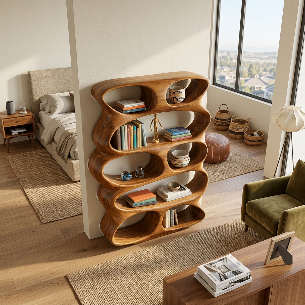 Contemporary Flowing Form Bookshelf For Living Room Storage