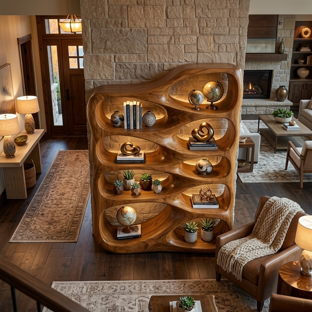Artistic Sculptural Wooden Bookshelf For Home Storage