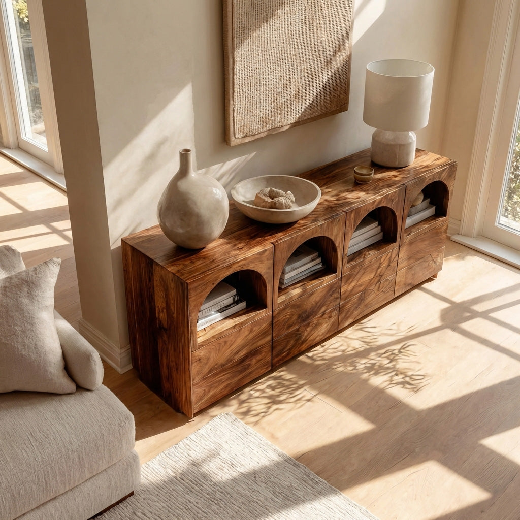Arched Niche Wooden Sideboard For Living Room