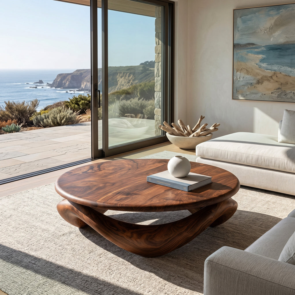 Contemporary Sculptural Coffee Table With Pedestal Base For Living Room