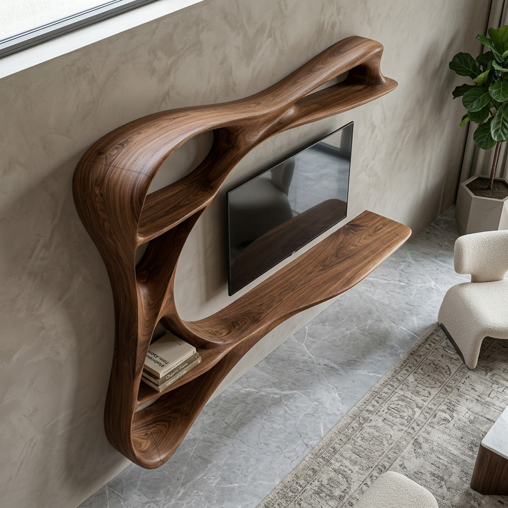 Contemporary Carved Frame TV Console With Integrated Shelves For Home